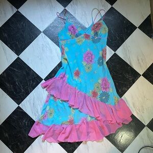 Bisou Bisou Blue and Pink Floral Dress